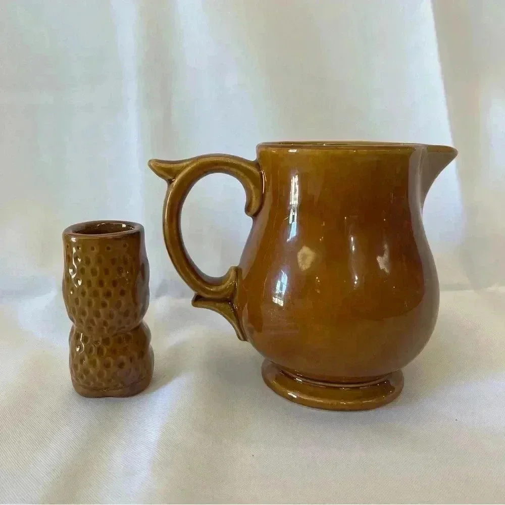 Tropical Ceramic Tiki Shotglass and Small Pitcher Set